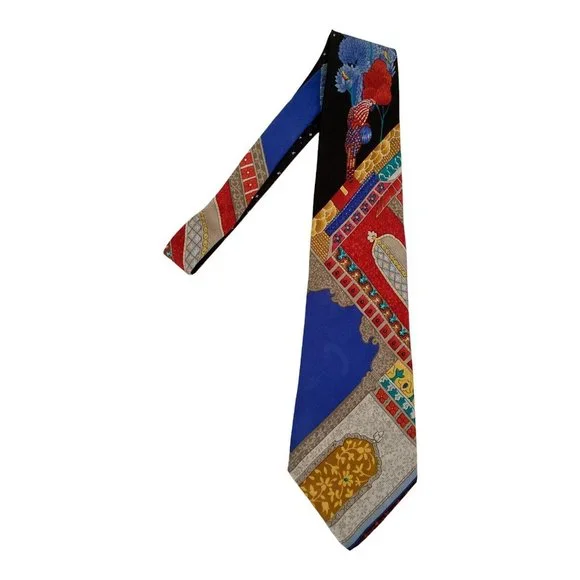 LEONARD PARIS Multicolor Parrot Print Silk Tie 58-3.75 EX COND
